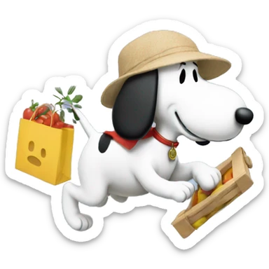 Snoopy in a hurry to shop  sticker