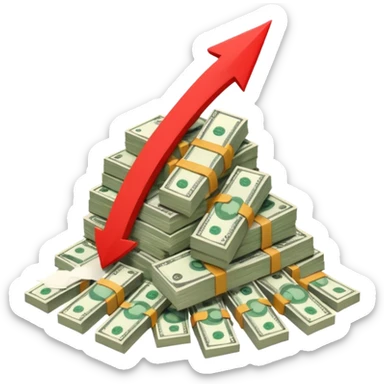 a pile of money with red arrow up with a strategy paper background sticker