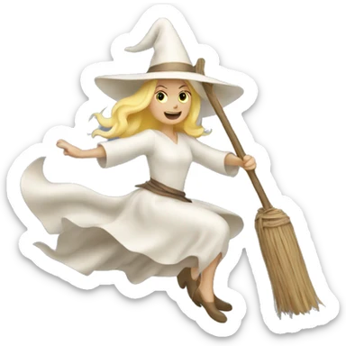 Blonde white witch flying on broom sticker