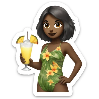 A raccoon girl holding a pina colada sticker