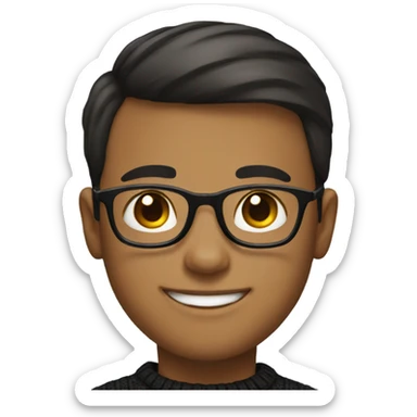 Smiling boy, with glasses, and black sweater sticker