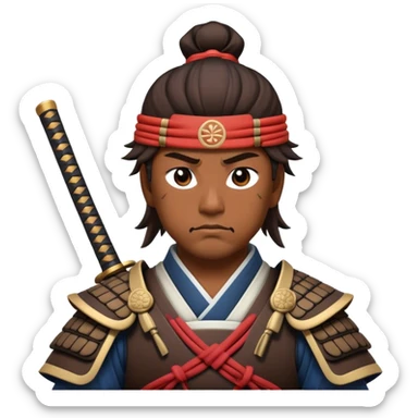 Cinematic Realistic Samurai Pop Culture Emoji, depicted with a noble, stoic portrayal of a samurai warrior rendered with crisp detail and dramatic, traditional lighting. sticker