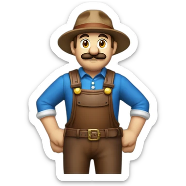 bavarian october fest visitor in super mario style. With a green hat, blue and white shirt and brown leather pants.  sticker