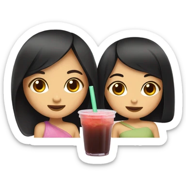 Two girls black hair sipping boba one asian one arab sticker