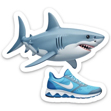 Tiburon con unas patas con unas zapatillas de correr celestes de nike sticker