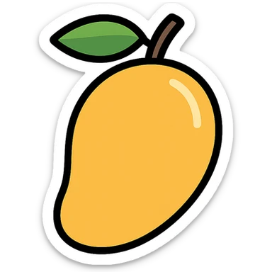 flat vector illustration of a whole mango, no face, no eyes, clean minimal design, white background, high resolution, no background elements sticker