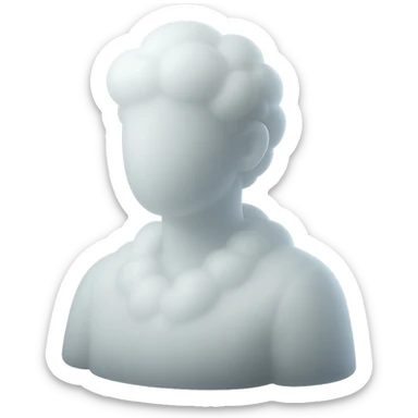 person from shoulders up, fully composed of white fluffy convex clouds, matte glass style sticker