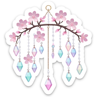 Hanging Iridescent pastel pink sakura crystals white-pearly suncatcher sticker