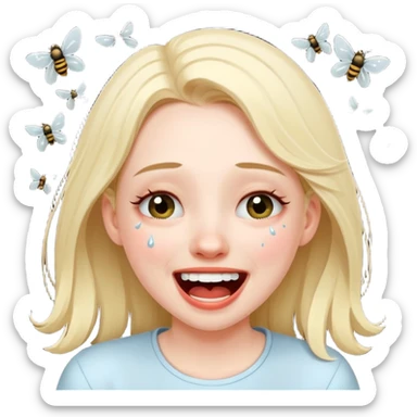 Caca fille qui pu et pleure de rire avec des mouches autour sticker