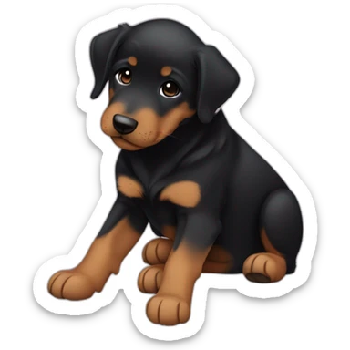 Sleeping black and brown beauceron puppy with white chest and chin sticker