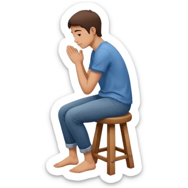 a person sitting on stool straight backside putting hand on legs sticker