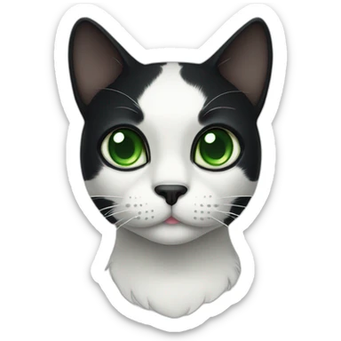 A black cat with green eyes with a white mustache and white spots in full height sticker