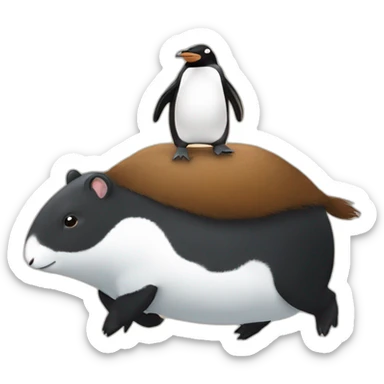 Penguin riding a capybara sticker