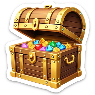 Clash of Clans aesthetic: Cinematic Playful Pixel 3D Treasure Chest Portrait Emoji, rendered in a 3D vector-style similar to standard emojis with minimal shading and bold, simplified shapes. A compact, distinct form with signature details, softly glowing with a pixelated adventure charm. Simplified yet unmistakably iconic, highly detailed and consistent, glowing with a soft radiance and high shine. Stylized with a touch of classic pixel-art charm and a soft glowing outline, capturing the essence of a beloved gaming relic with a friendly, playful manner! sticker