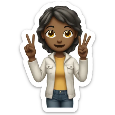 girl holding up peace sign sticker