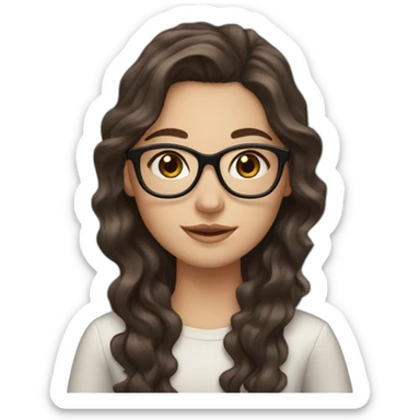White Girl with wavy dark brown long hair, brown eyes and glasses sticker