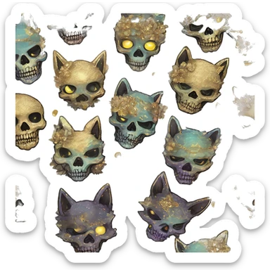 iridescent kintsugi fluffy zombie black brown gold dog fox head zombie skull skeleton gold mechanical nebula galaxy stars colorful flowers fairy lights vintage zombie sticker