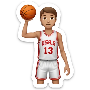 A white man with brown hair with a basketball, doing a layup sticker