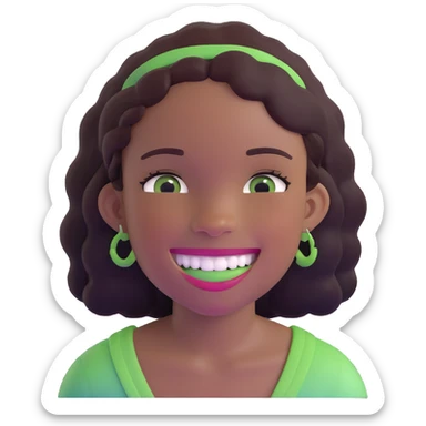 black girl with green braces on her teeth smiling sticker
