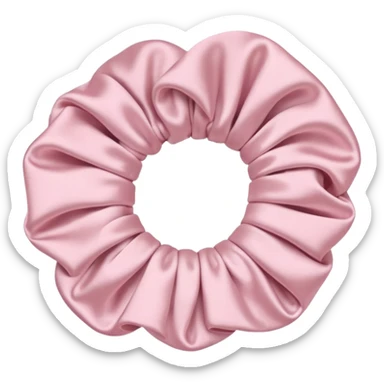 Soft pastel pink silk scrunchie, minimal composition sticker