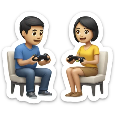 Asian Couple playing video games sticker
