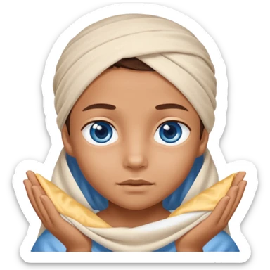 blue eyed desert child cowered with creme cloth sticker