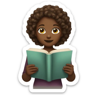 Black girl with brown curly hair reading a book sticker