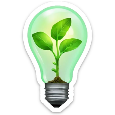 a plant sprout inside a glowing idea lightbulb sticker
