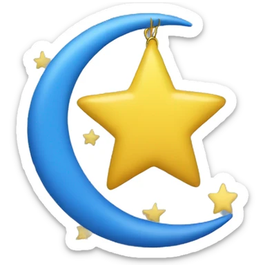 yellow star hanging from end of blue crescent moon sticker