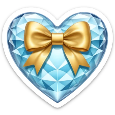 crystal clear heart with a gold bow and heart pattern on the bow sticker