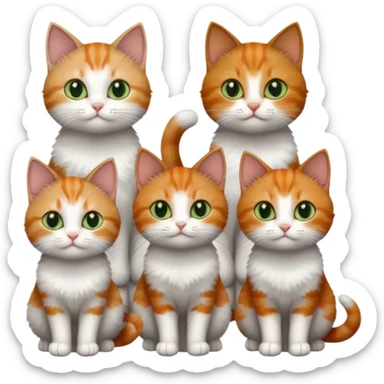full body of 3 tiny short hair cats including a dark grey and white cat with green eyes, a ginger and white with orange eyes and a brown tabby and white with hazel eyes sticker