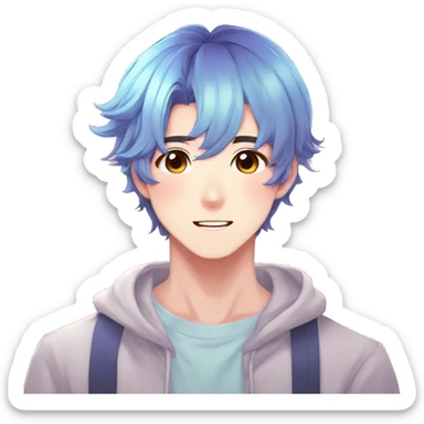 Gorgeous anime style shojo man with blushing face aesthetic and pretty colorful shiny gradient pastel hair trending style sticker