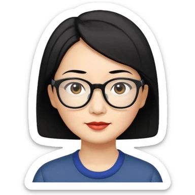 Asian middle-aged woman with short hair in glasses sticker