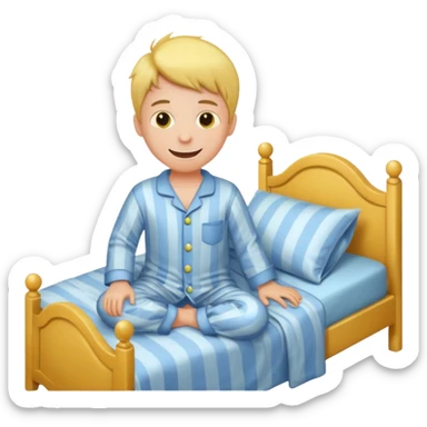 emoji- of a smiley boy getting up from a bed sticker