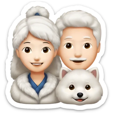 an asian couple with a Samoyed  sticker