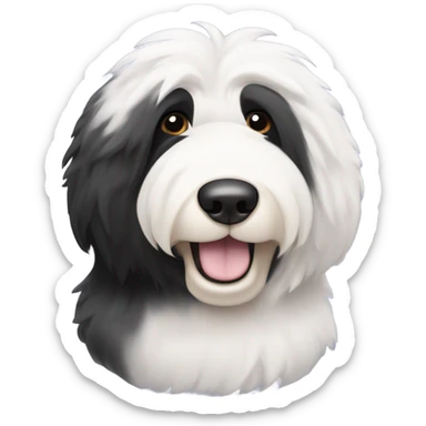Old English sheepdog with a half and half face like a black and white cookie sticker