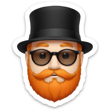 dwarf with a beard, a hairy body black sunglasses and a black top hat on his head. He also has a black tie on his chest. His nose is orange and his skin is pale white. sticker