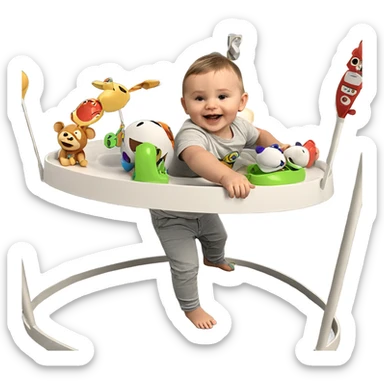 boy with toy and smile sticker