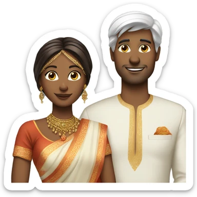 Pretty woman in sari and white husband sticker