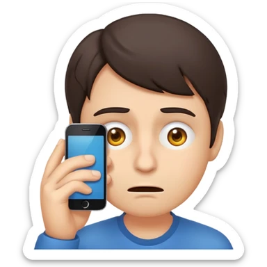 Same emoji avatar, overwhelmed expression, tired eyes, slightly stressed face, holding a smartphone with notifications piling up sticker
