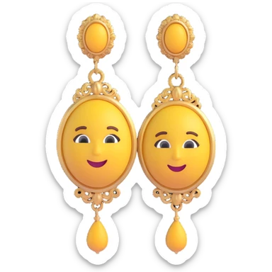 3D emoji-style vintage cameo earrings, ornate and elegant sticker