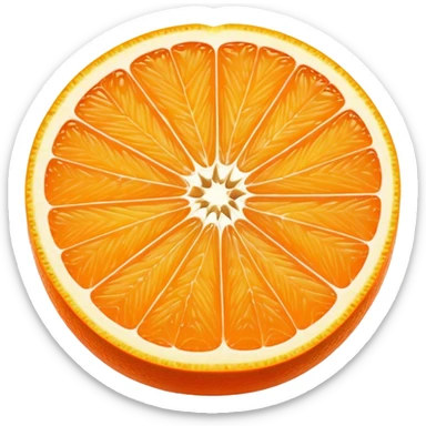 Cinematic juicy orange, sliced open to reveal glistening, bright citrus flesh, soft golden highlights, fresh and refreshing, natural and vibrant. sticker