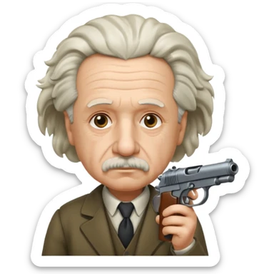 Albert Einstein holding a gun sticker