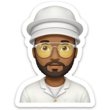 black male bee keeper with beard, white hat and yellow glasses, white outfit,  sticker
