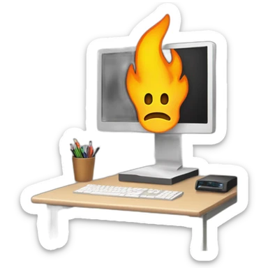 flaming workstation in a pc room sticker