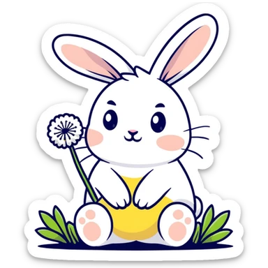 bunny holding a dandelion in the breeze, gentle spring vibe, soft pastel colors sticker
