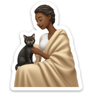 pretty woman petting cat in beige blanket sticker