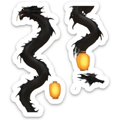 Black Dragon with lanterns on its tail sticker