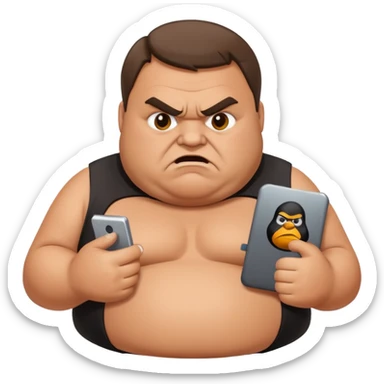 Fat guy angry at Linux device sticker