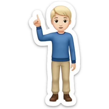 A boy poitning at someone next to him. Full body. sticker